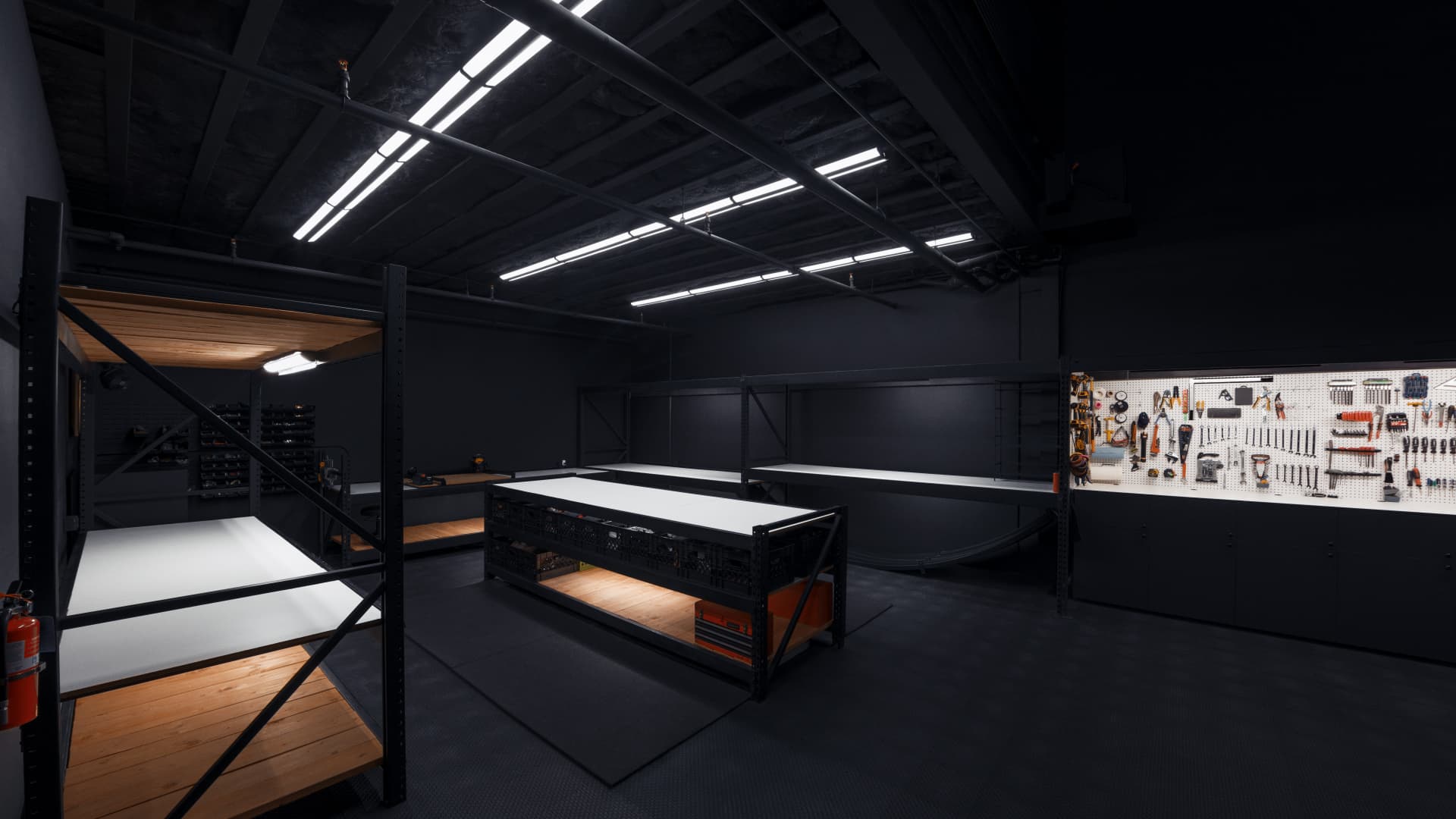 REVCINE workshop and tool wall